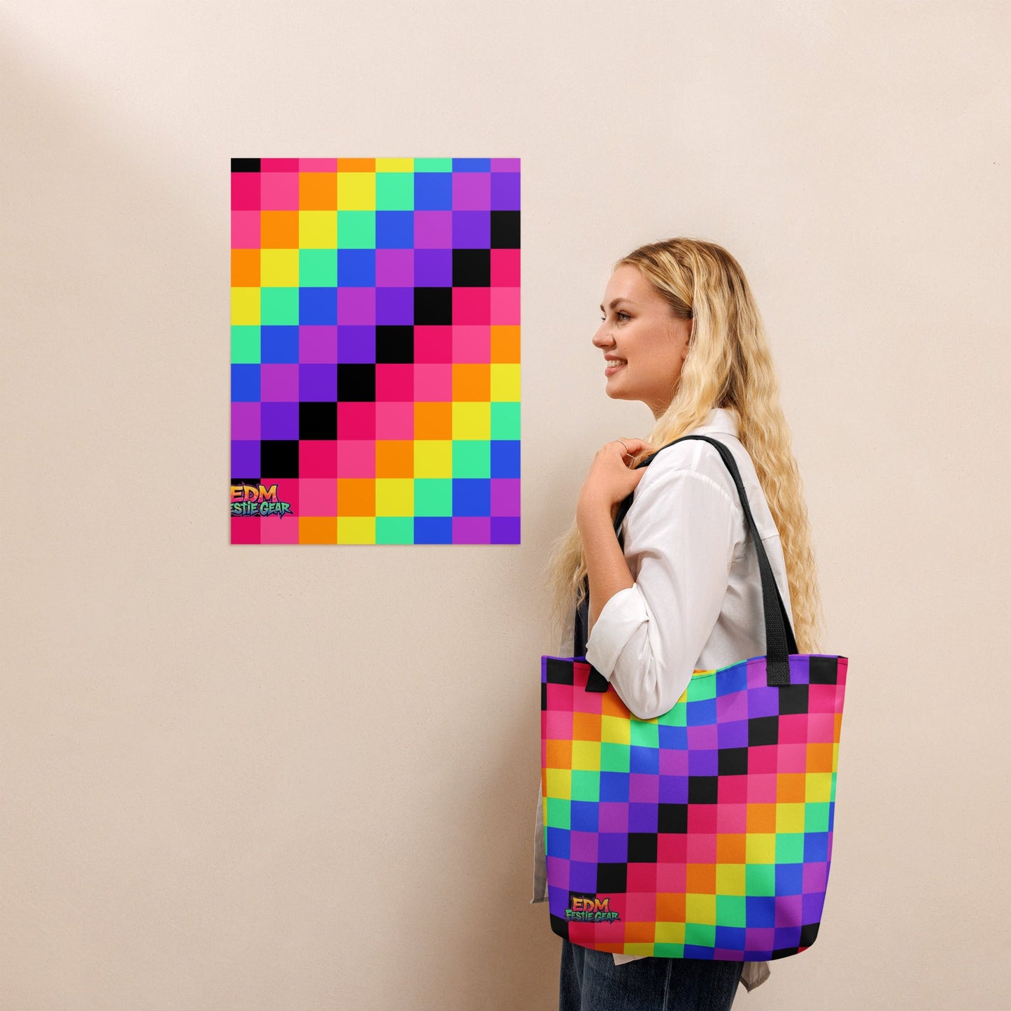 Rainbow Geometrical Tote Bag For EDM Rave Festival Outfit Clothing