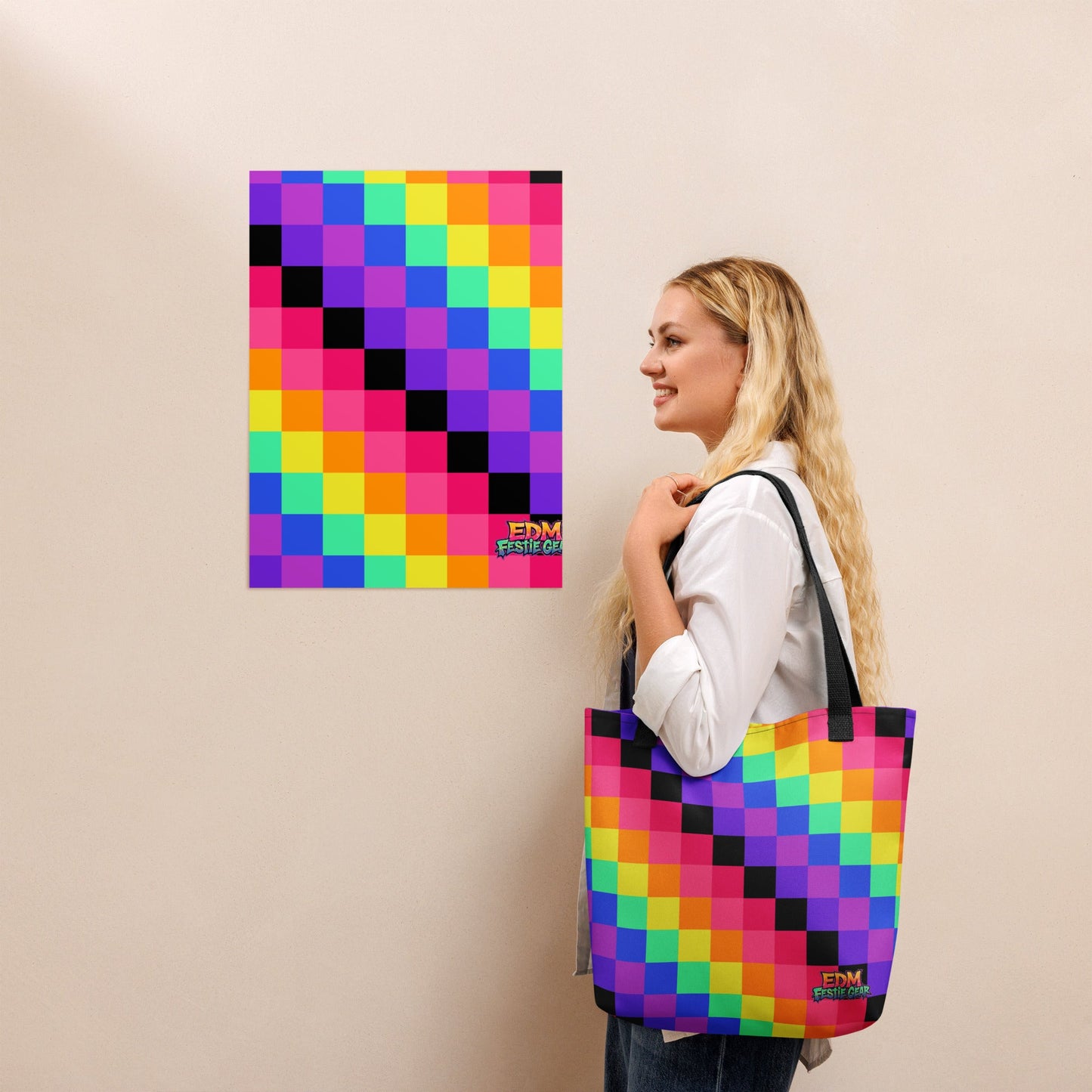 Rainbow Geometrical Tote Bag For EDM Rave Festival Outfit Clothing
