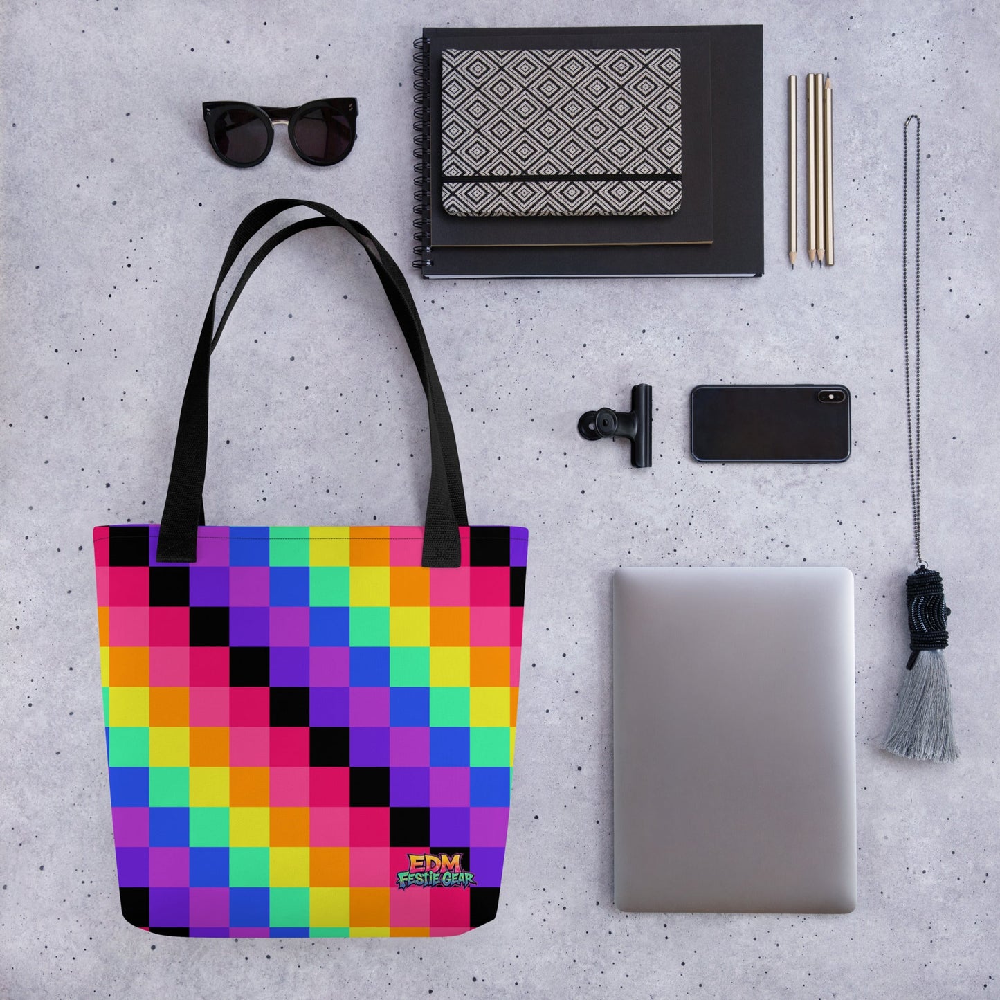 Rainbow Geometrical Tote Bag For EDM Rave Festival Outfit Clothing