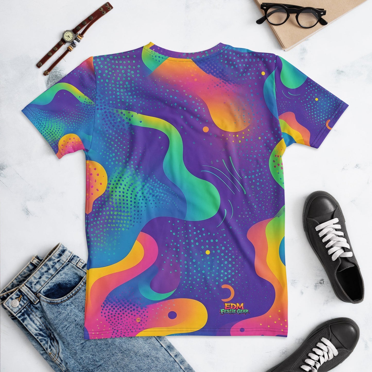 Wavy Neon Woman's T-shirt For EDM Rave Festival Outfit Clothing