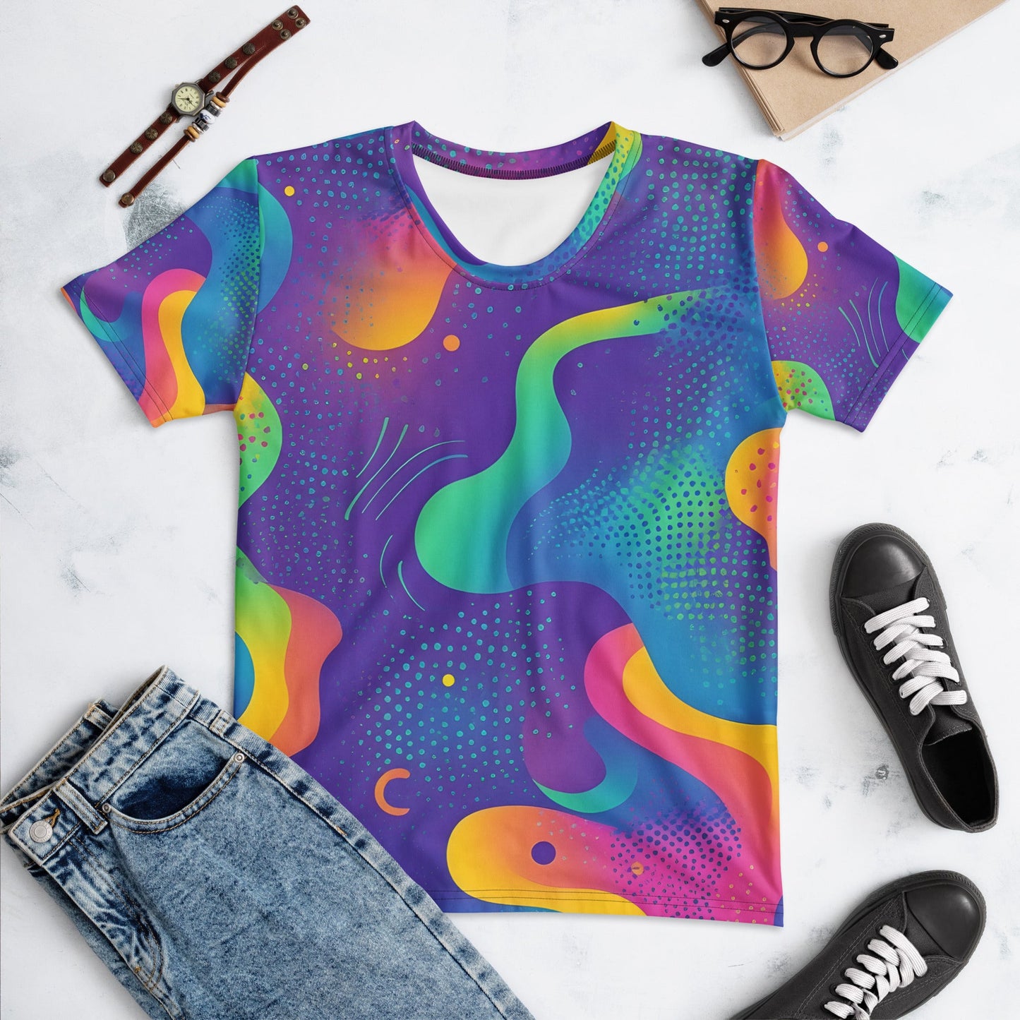 Wavy Neon Woman's T-shirt For EDM Rave Festival Outfit Clothing