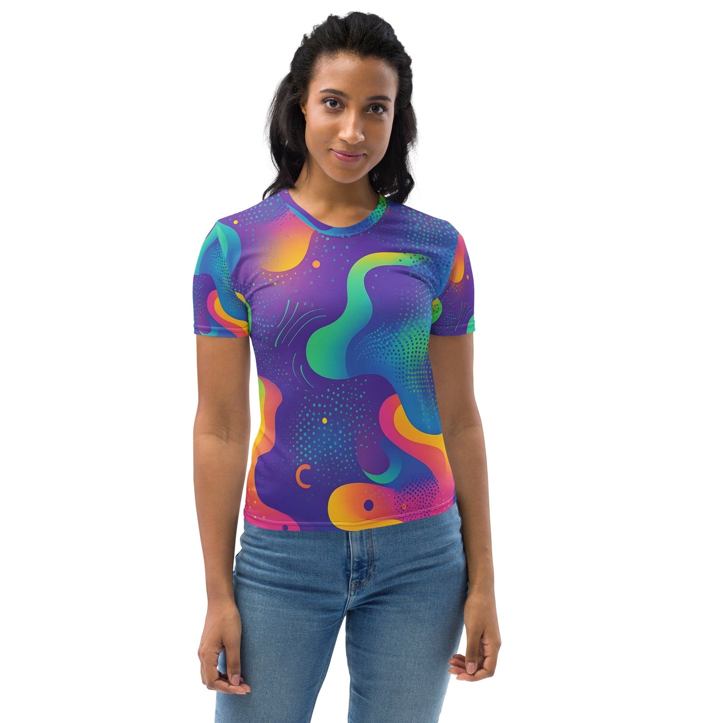 Wavy Neon Woman's T-shirt For EDM Rave Festival Outfit Clothing