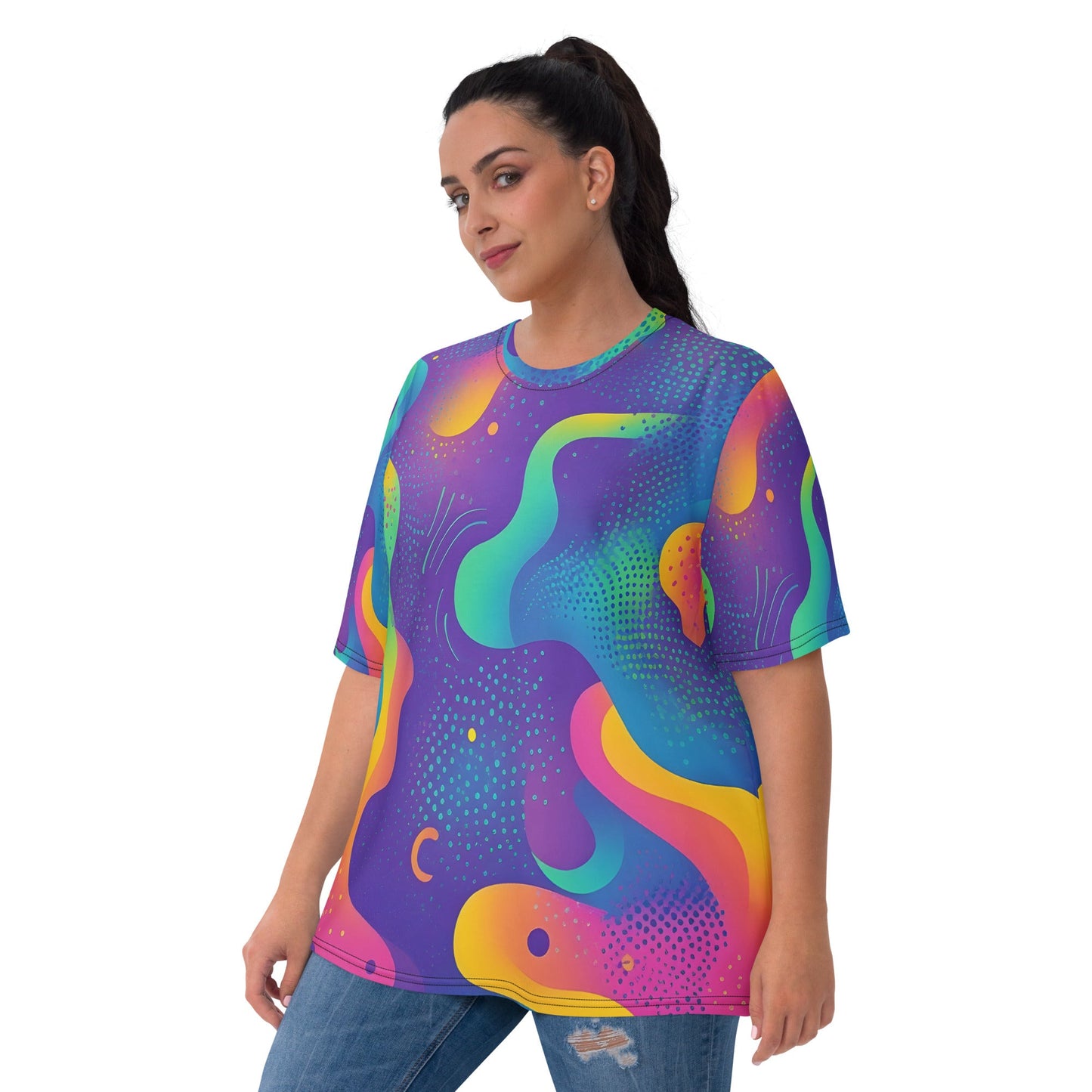 Wavy Neon Woman's T-shirt For EDM Rave Festival Outfit Clothing