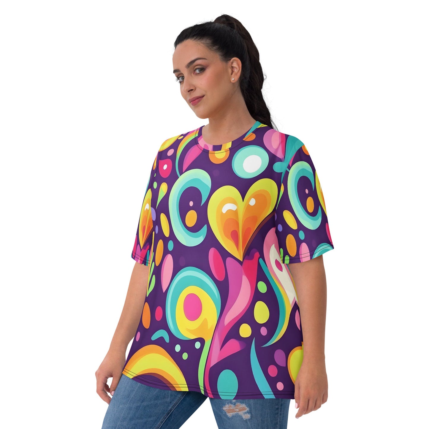 Color Heart Woman's T-shirt For EDM Rave Festival Outfit Clothing