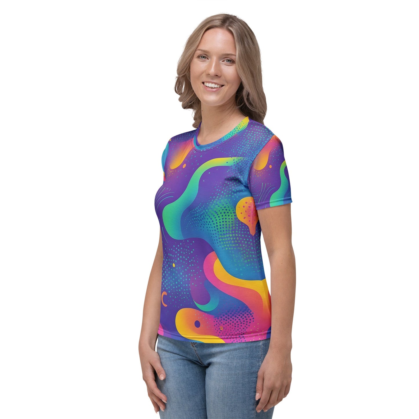 Wavy Neon Woman's T-shirt For EDM Rave Festival Outfit Clothing