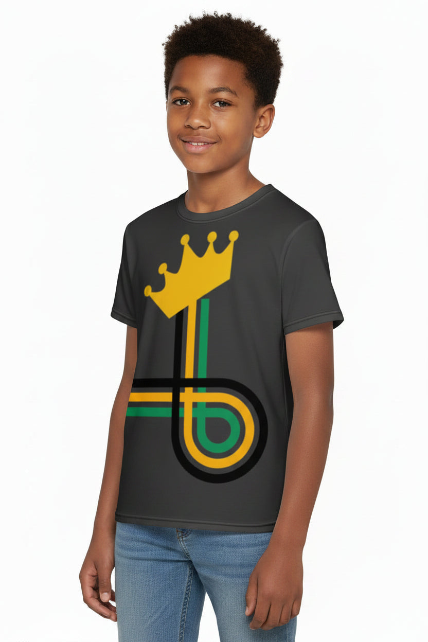 Crowned Path Boys Youth Crew Neck Tee in Grey