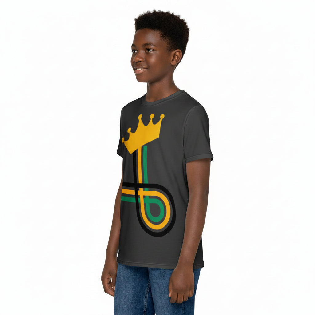 Crowned Path Boys Youth Crew Neck Tee in Grey