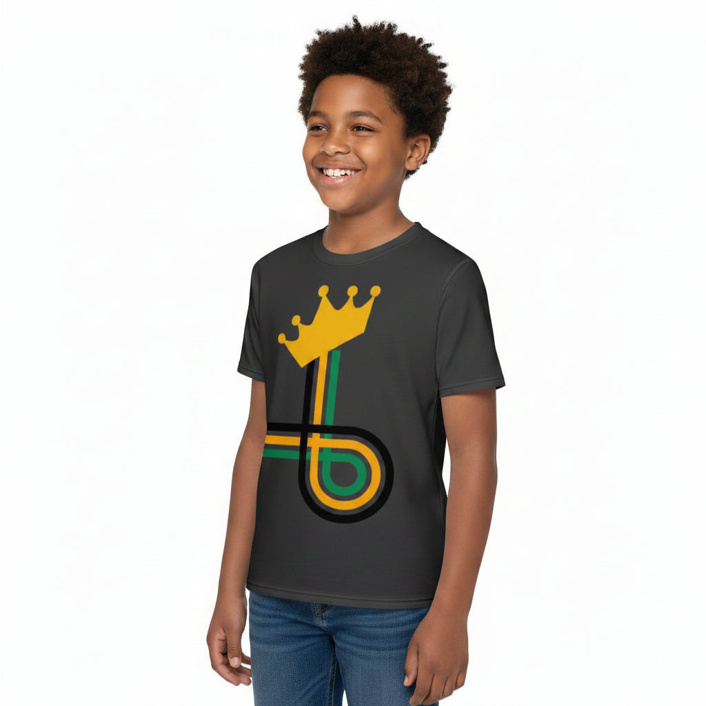 Crowned Path Boys Youth Crew Neck Tee in Grey