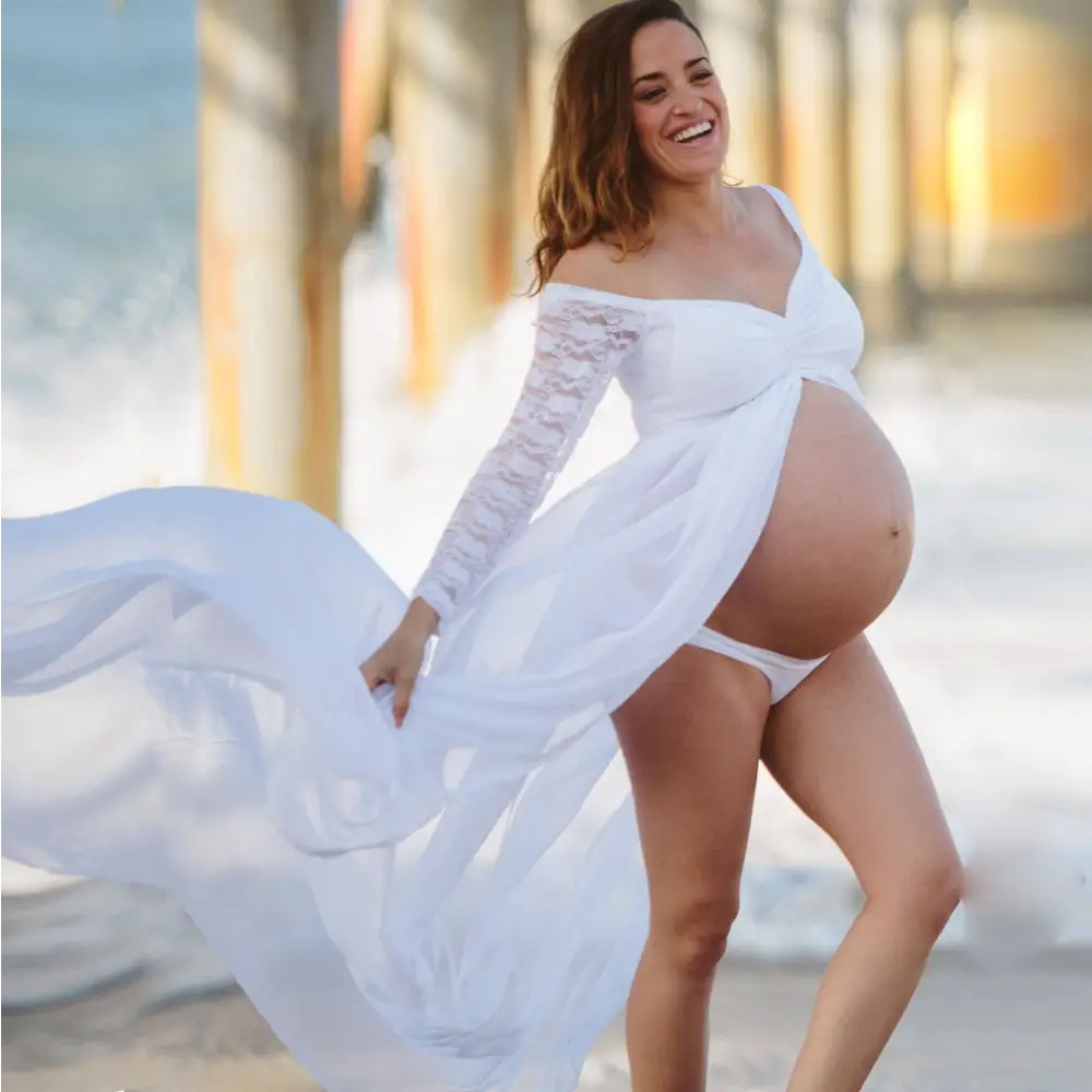 American White Sexy Long Sleeve Lace Maternity Dress