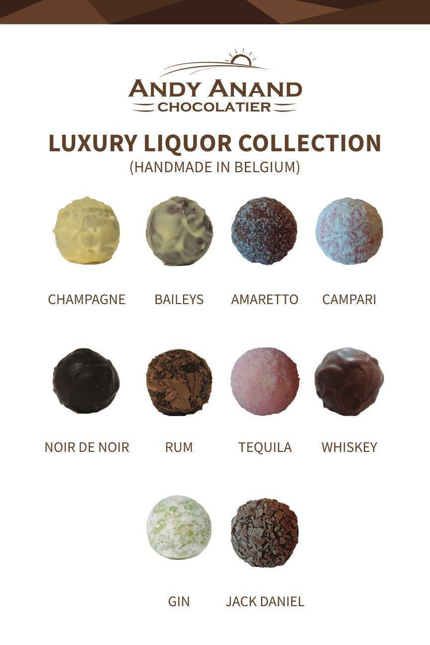 Andy Anand Champagne, Rum, Irish Cream & Kahlua Belgian Chocolate Truffles, 24 pc – Gift Boxed for Birthday, Christmas & Anniversary