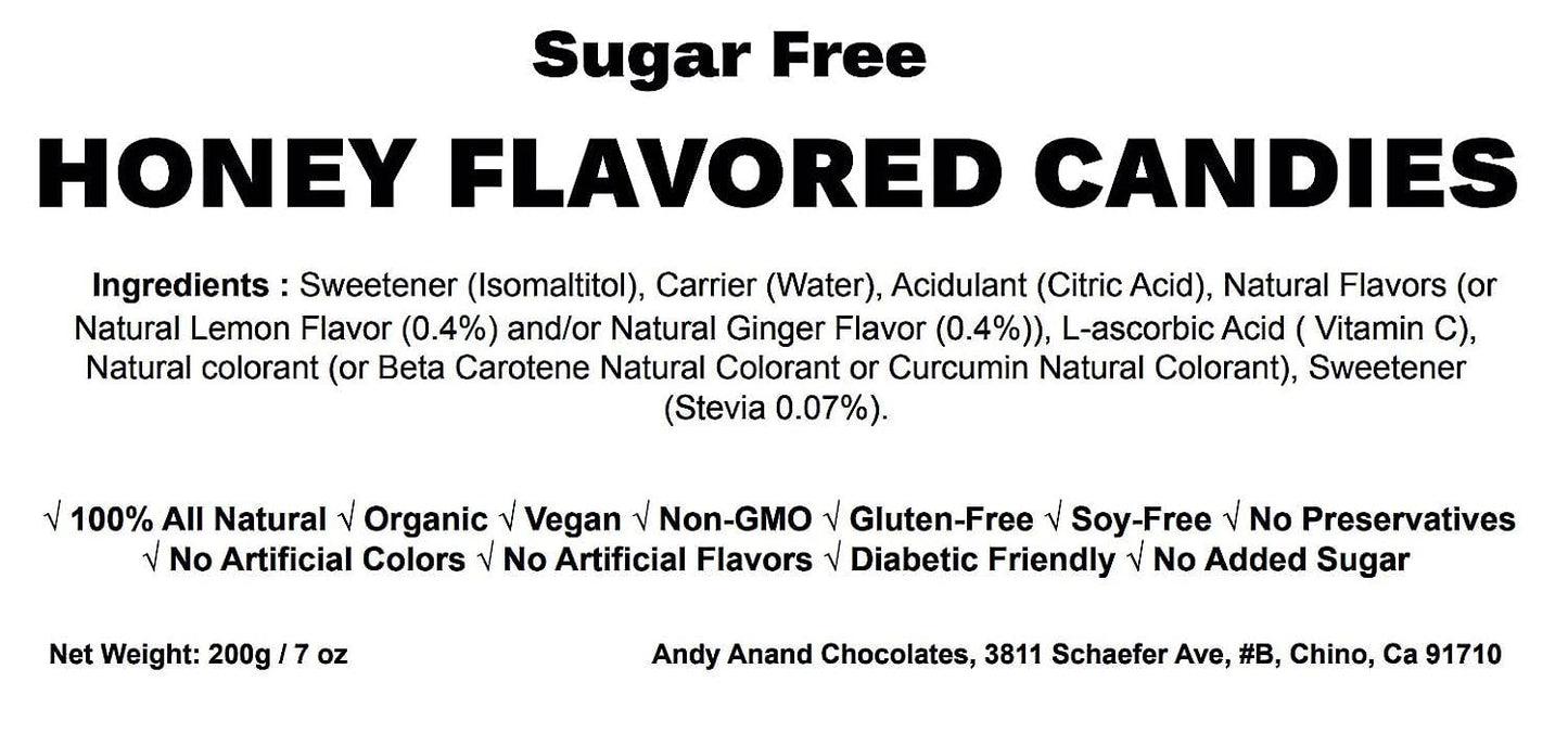 Andy Anand Sugar-Free Honey Ginger Candy with Propolis & Vitamin C, 70 pc, 7 oz – Functional European, Keto & Diabetic-Friendly Gift Box