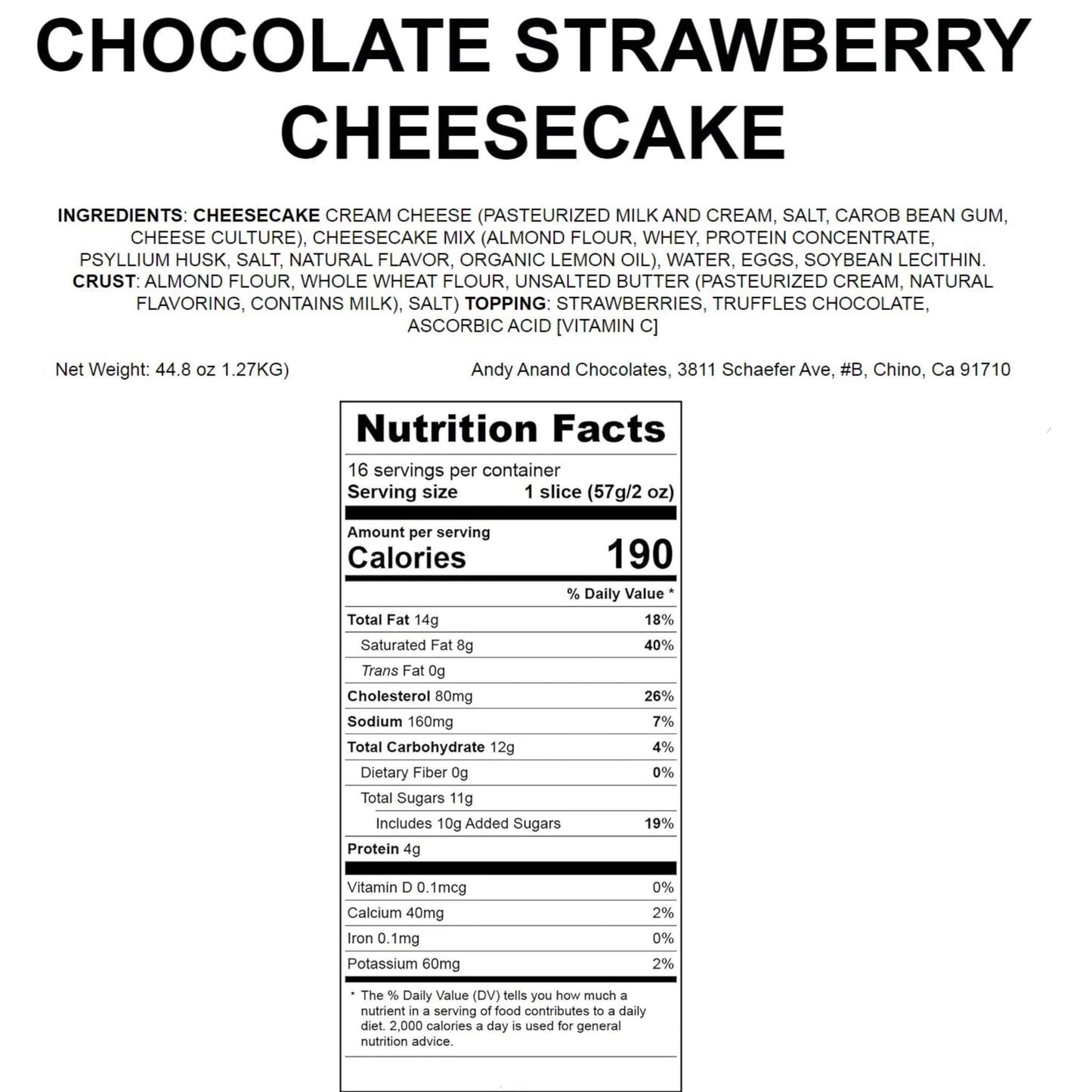 Andy Anand Chocolate Strawberry Cheesecake, 9-Inch, 2.8 lb – Real Chocolate Truffles, California Cream Cheese, No Preservatives Gift Box