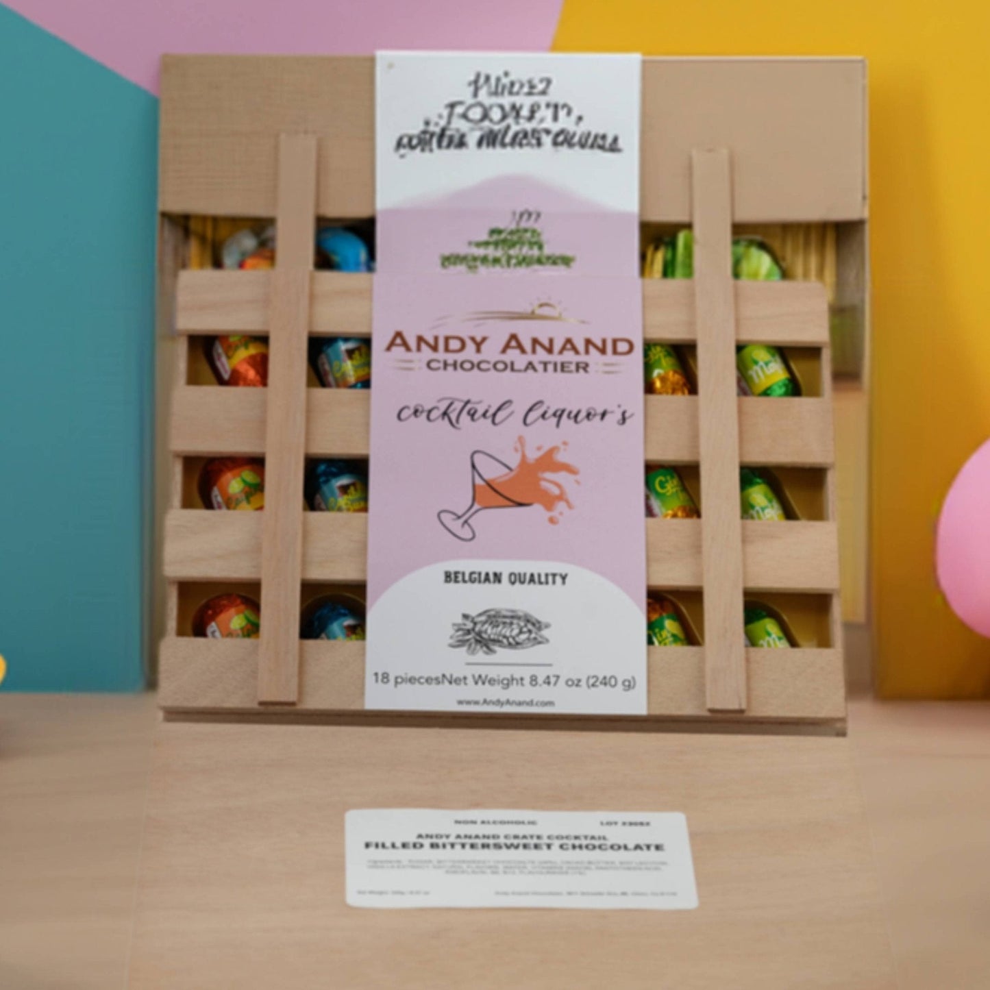 Andy Anand Cocktail Flavors, Six Unique, Non Alcoholic Vegan Chocolate Dark Chocolates, 18 Pieces, Crafted with 60% Cocoa Butter, Decadent