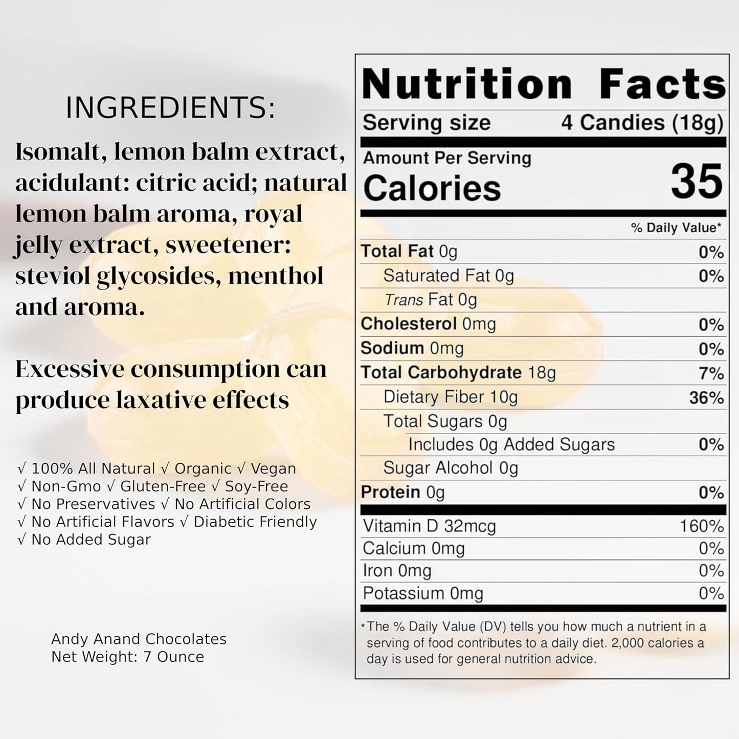 Andy Anand Sugar-Free Lemon Balm Hard Candy with Royal Jelly, 7 oz – European Imported, Keto & Diabetic-Friendly Gourmet Snack Gift Box