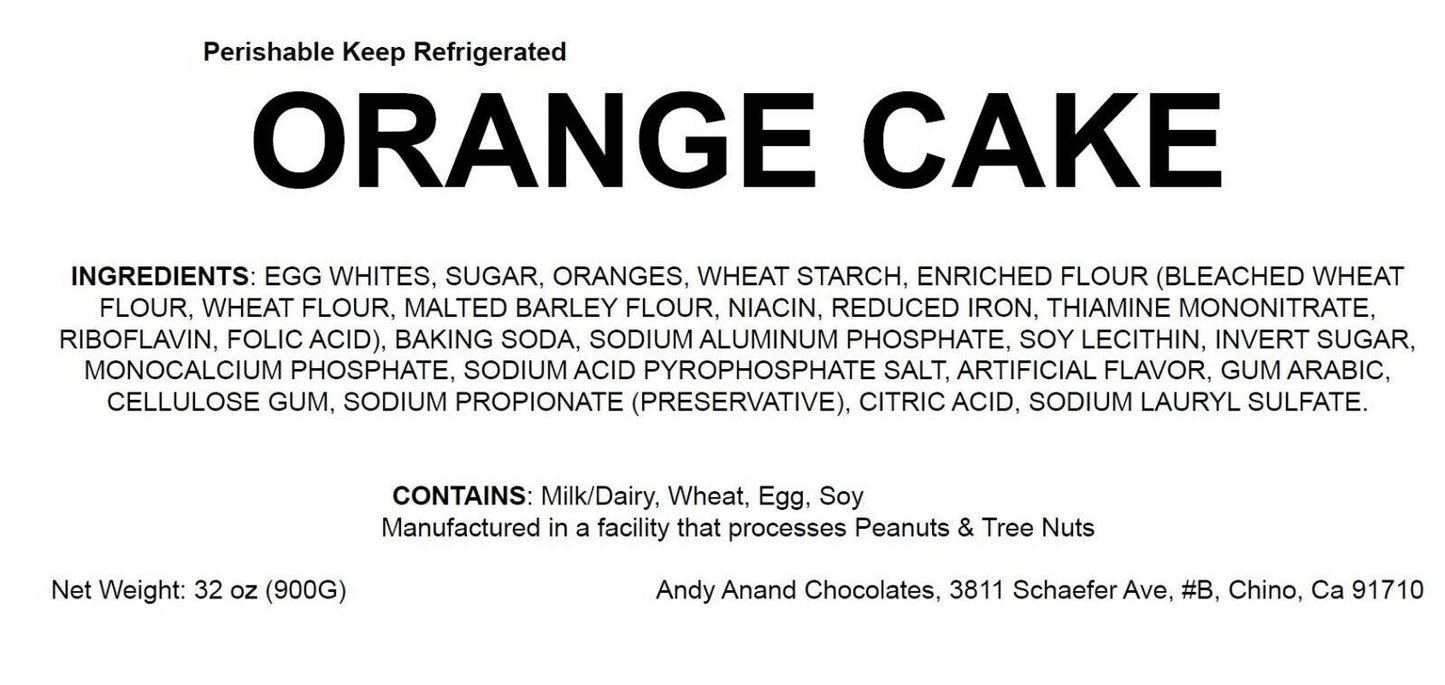 Andy Anand Orange Cake, 9-Inch, 2 lb – Hand-Baked, Fresh Orange Flavor, All-Natural Ingredients, No Preservatives, Birthday & Holiday Gift