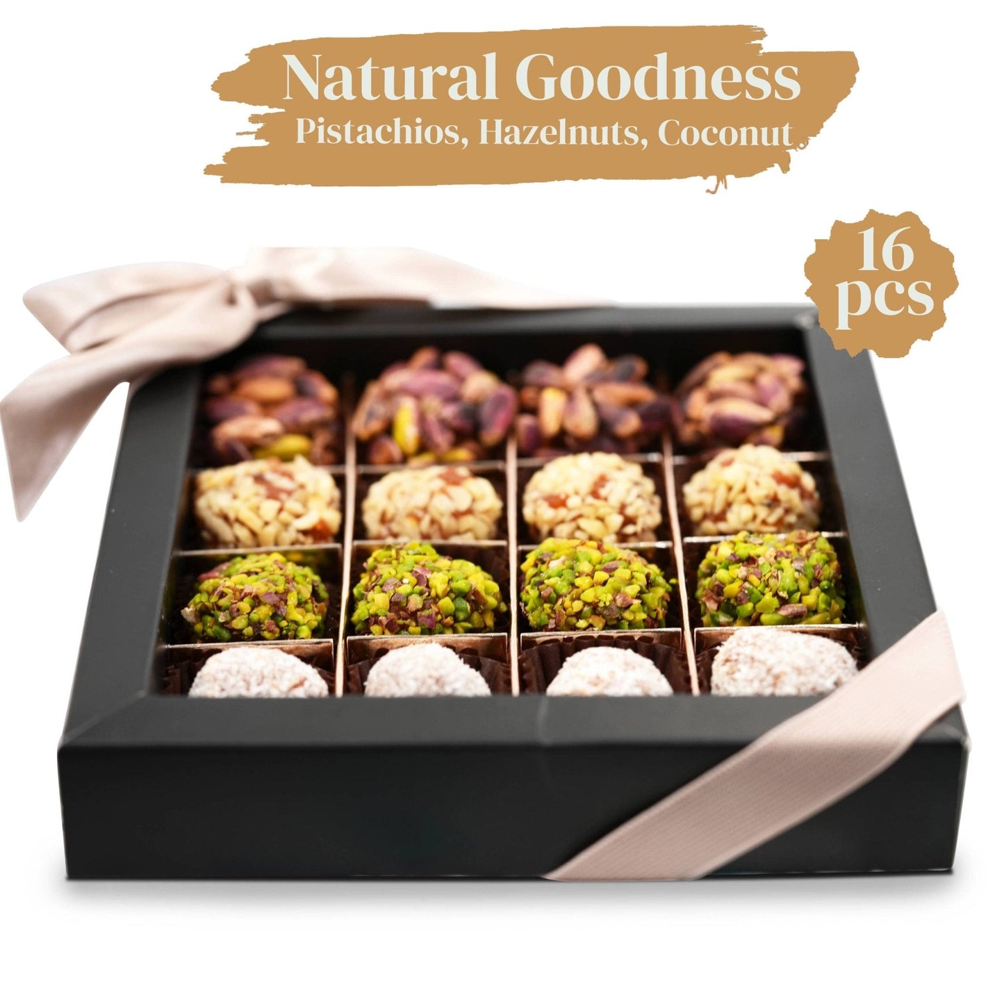 Andy Anand No Sugar Added Natural Truffles, 16 Pc Pistachio Hazelnut &amp; Coconut Gift Box, Carrot Paste Base, Chocolate Free, Diabetic Friendly, Keto Friendly, Gourmet Birthday Gift