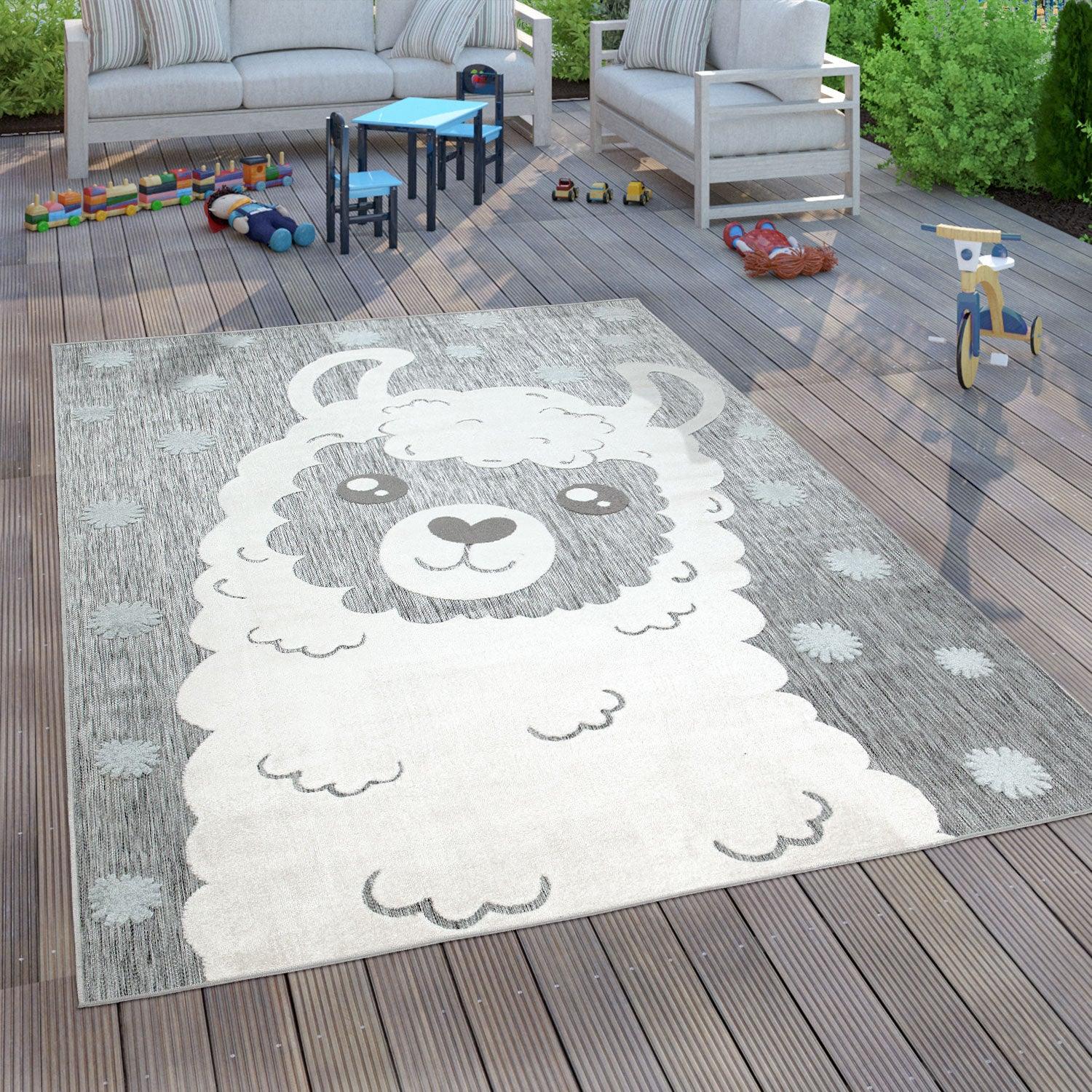 Kids Rug Lilo with Cute Llama Motif - Grey White-1