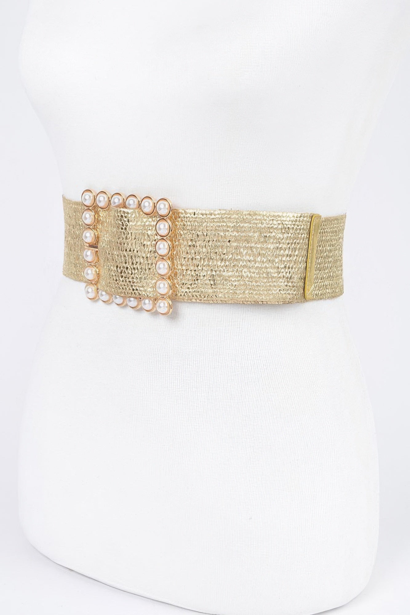 Wide Pearl Buckle Elastic Belt