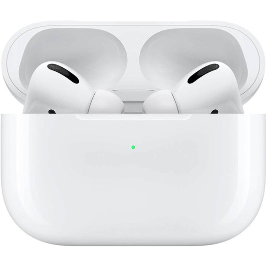 White wireless earbuds in a charging case on a white background. Apple AirPods Pro 1st Gen MWP22AM/A (Refurbished)