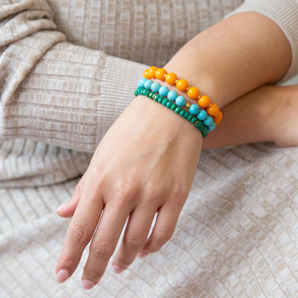 Apricot Blue Teals Triple Golden Bracelet Set