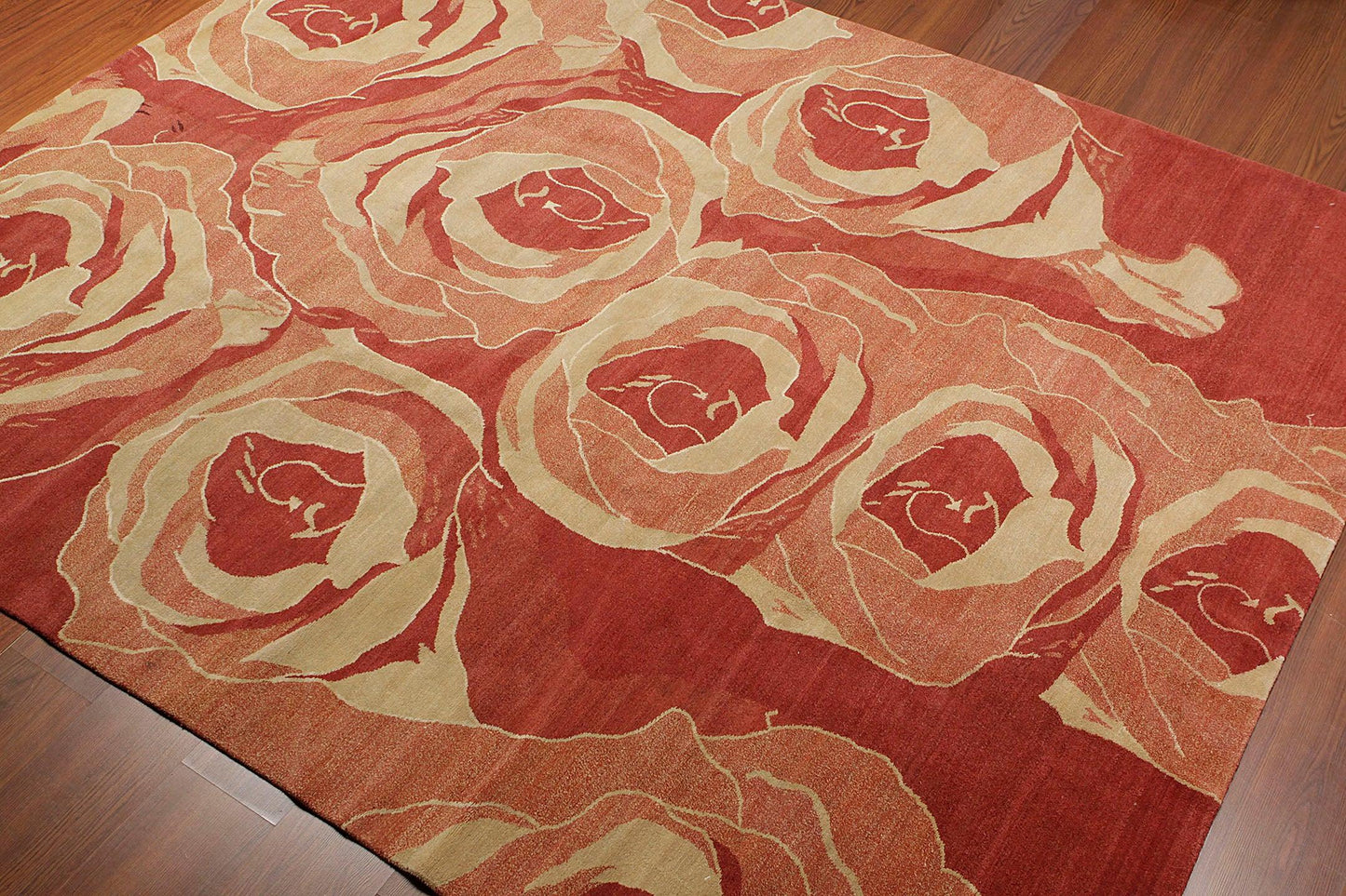 Tibetan Hand Knotted Area Rug Carpet Modern Wool & Silk Red New Red 7'10" x 9'10"-2