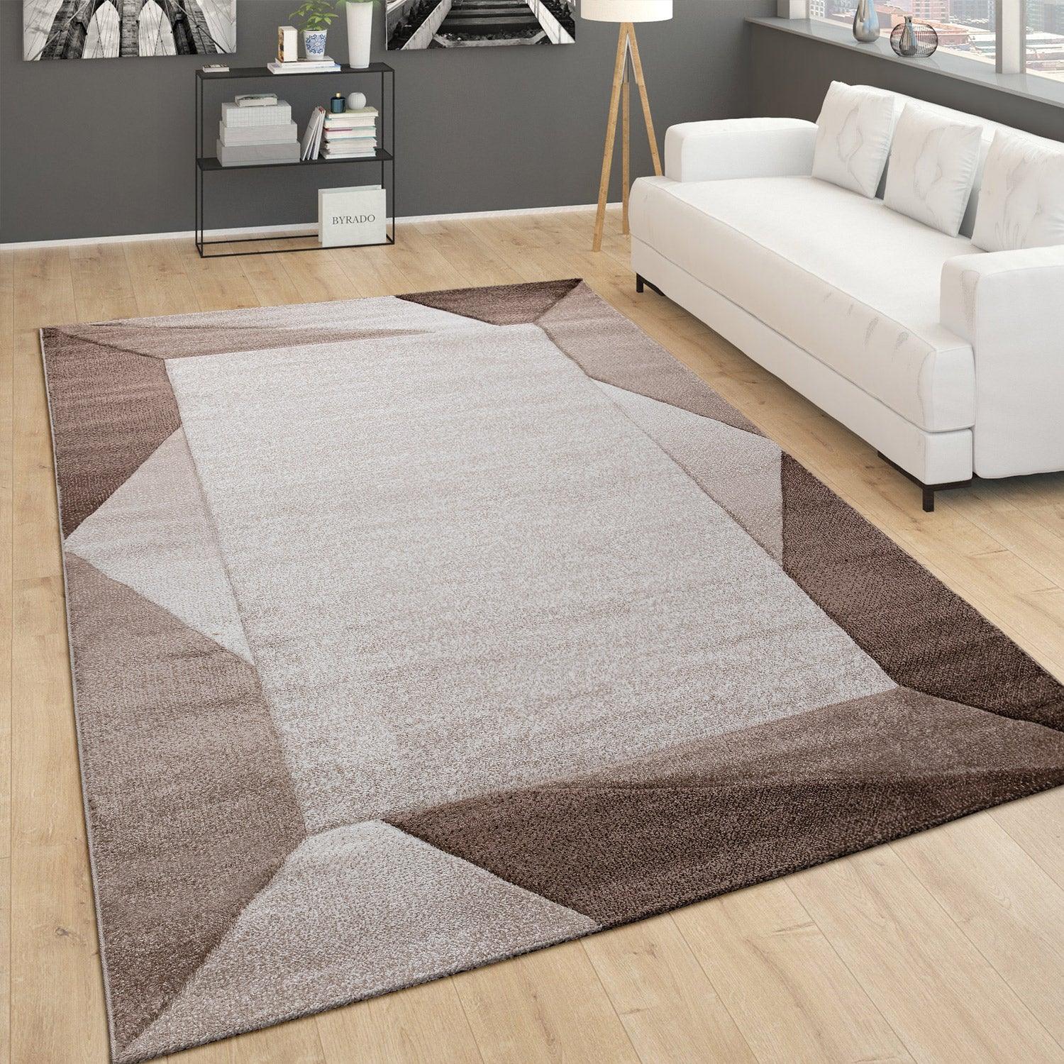 Living Room Rug Madeira Bordered with Geometric Pattern - Brown Beige-1