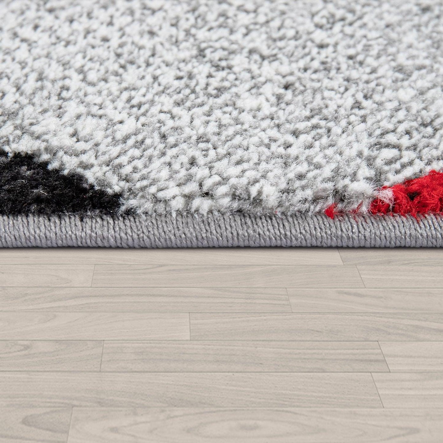 Living Room Rug Madeira Bordered with Geometric Pattern - Grey Red-4