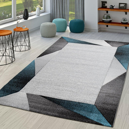 Living Room Rug Madeira Bordered with Geometric Pattern - Grey Blue-0