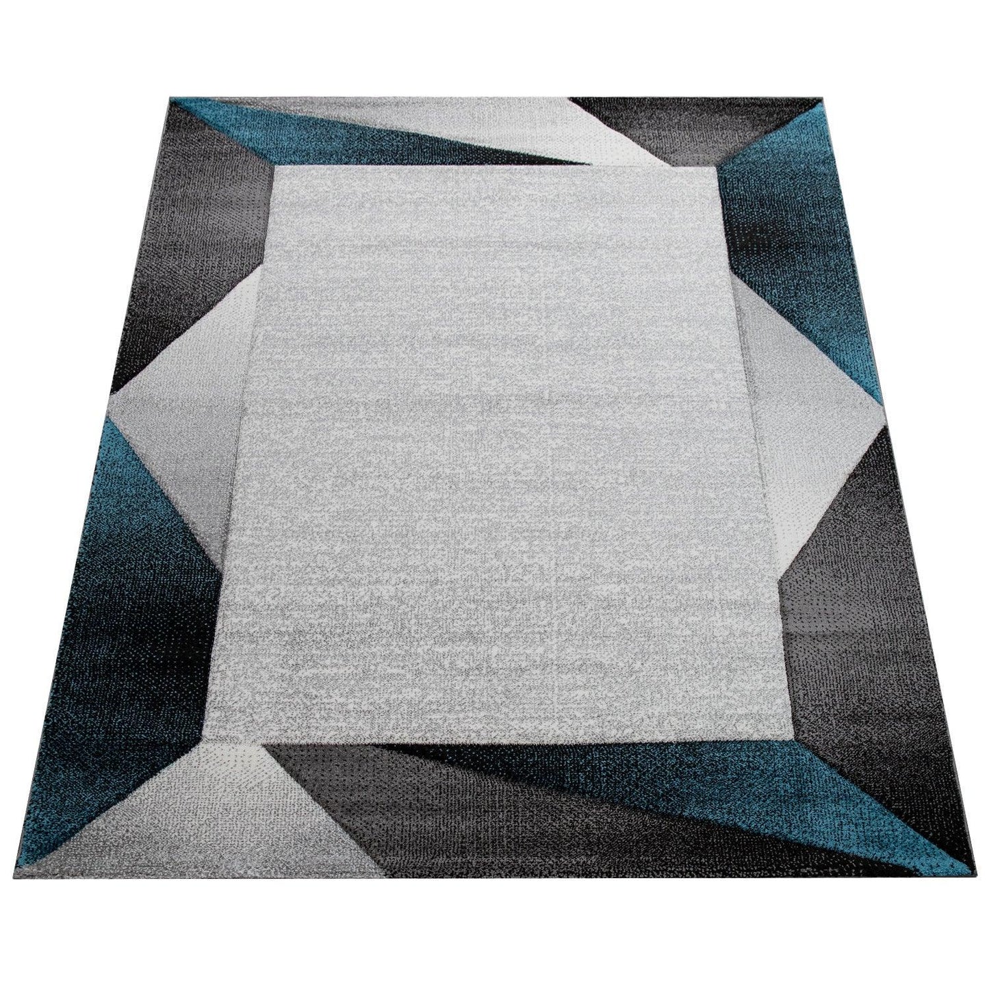 Living Room Rug Madeira Bordered with Geometric Pattern - Grey Blue-4