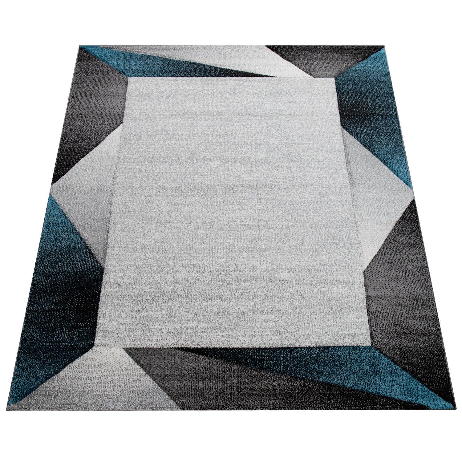 Living Room Rug Madeira Bordered with Geometric Pattern - Grey Blue-4