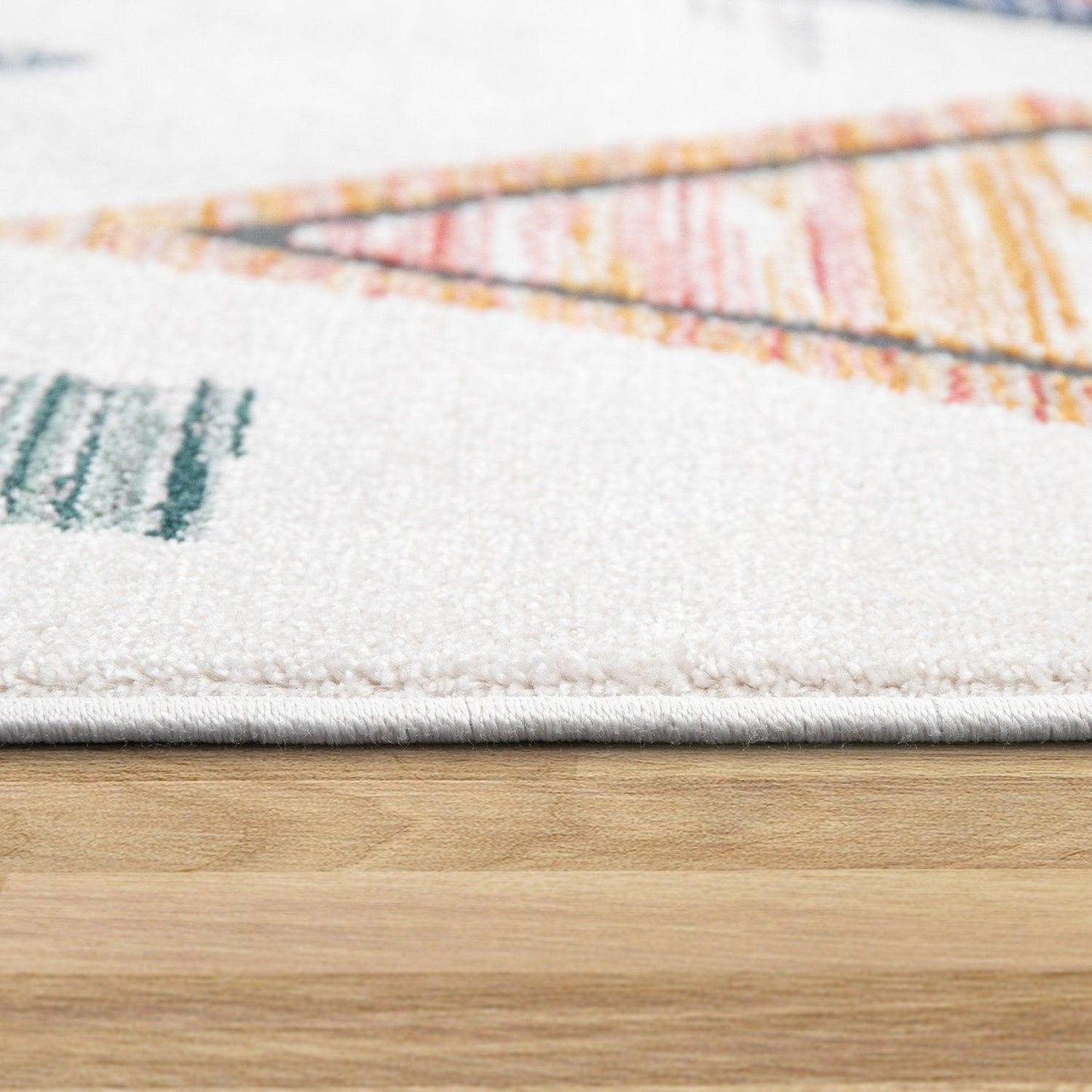 Area Rug Cream Low-Pile Boho Style Colorful Diamond Pattern-2