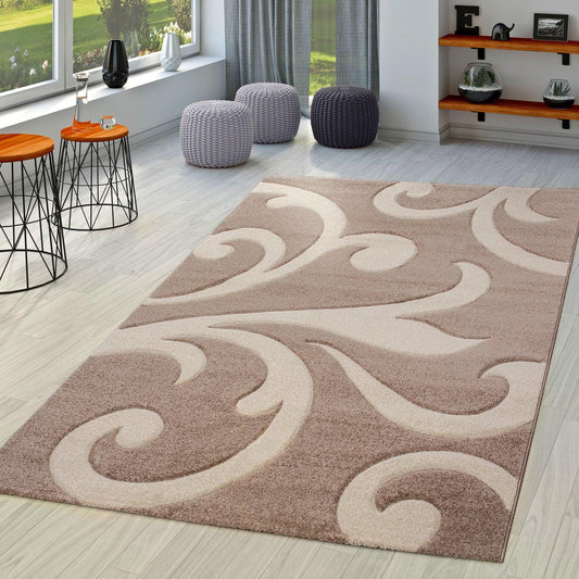 Area Rug Lafleur Modern Floral Pattern with Contour Cut - Beige-0