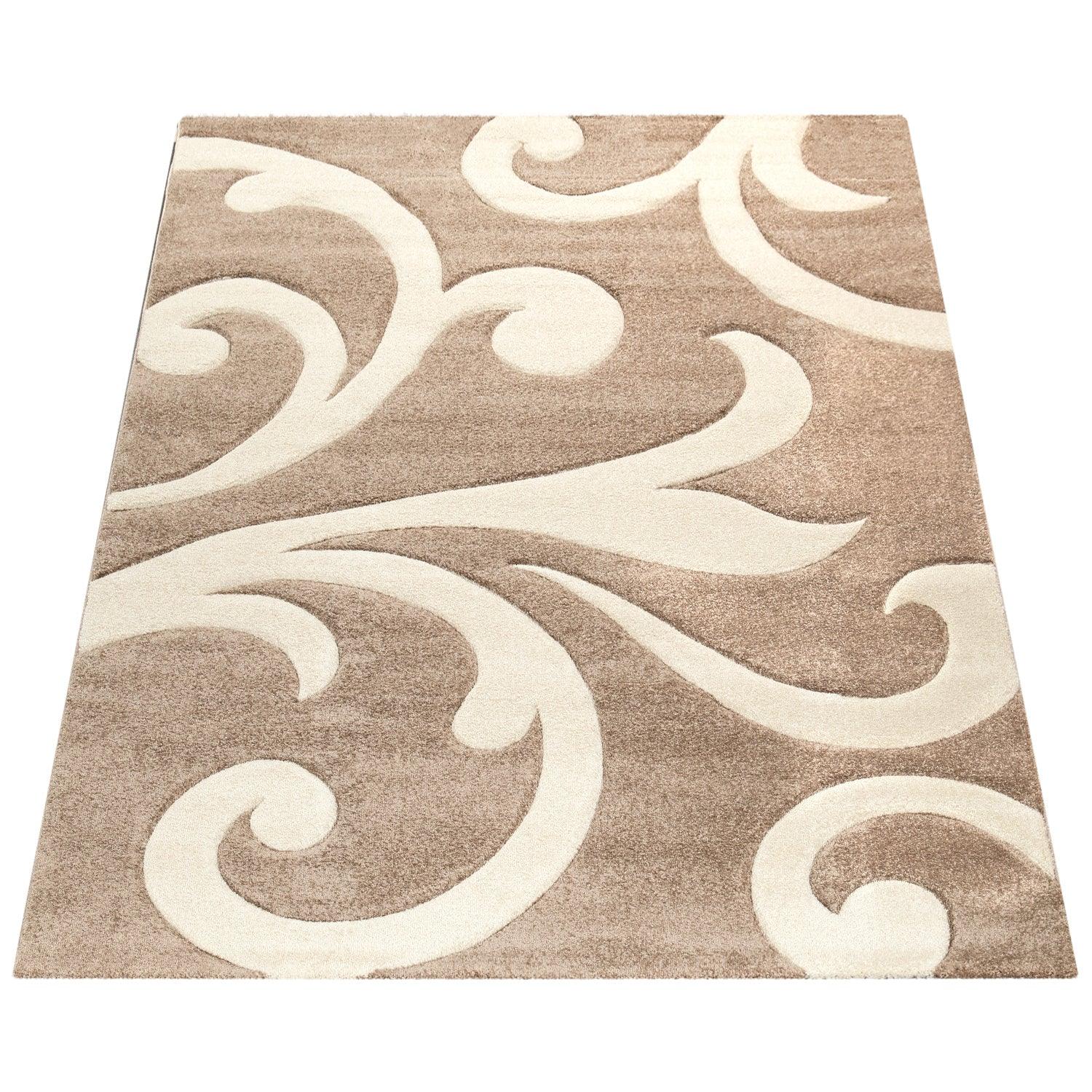 Area Rug Lafleur Modern Floral Pattern with Contour Cut - Beige-4