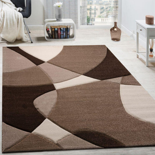 Area Rug Madeira Abstract Curved Pattern - Brown Beige-0