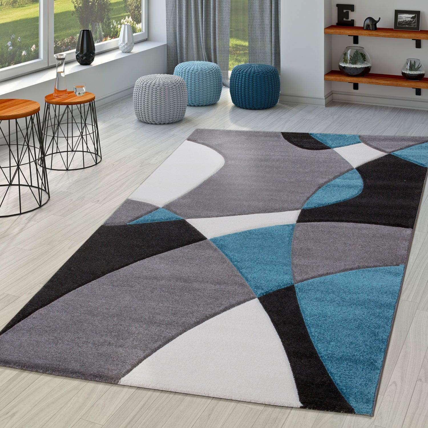 Area Rug Madeira Abstract Curved Pattern - Grey Blue-3
