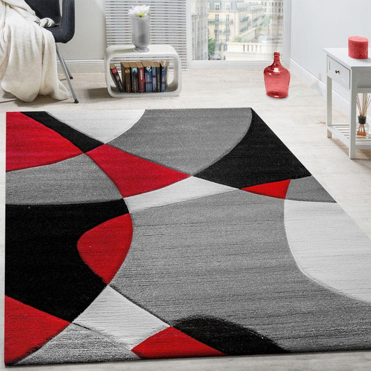 Area Rug Madeira Abstract Curved Pattern - Grey Red-0