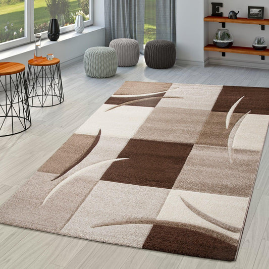 Area Rug Madeira Checkered with Contour Cut - Brown-0