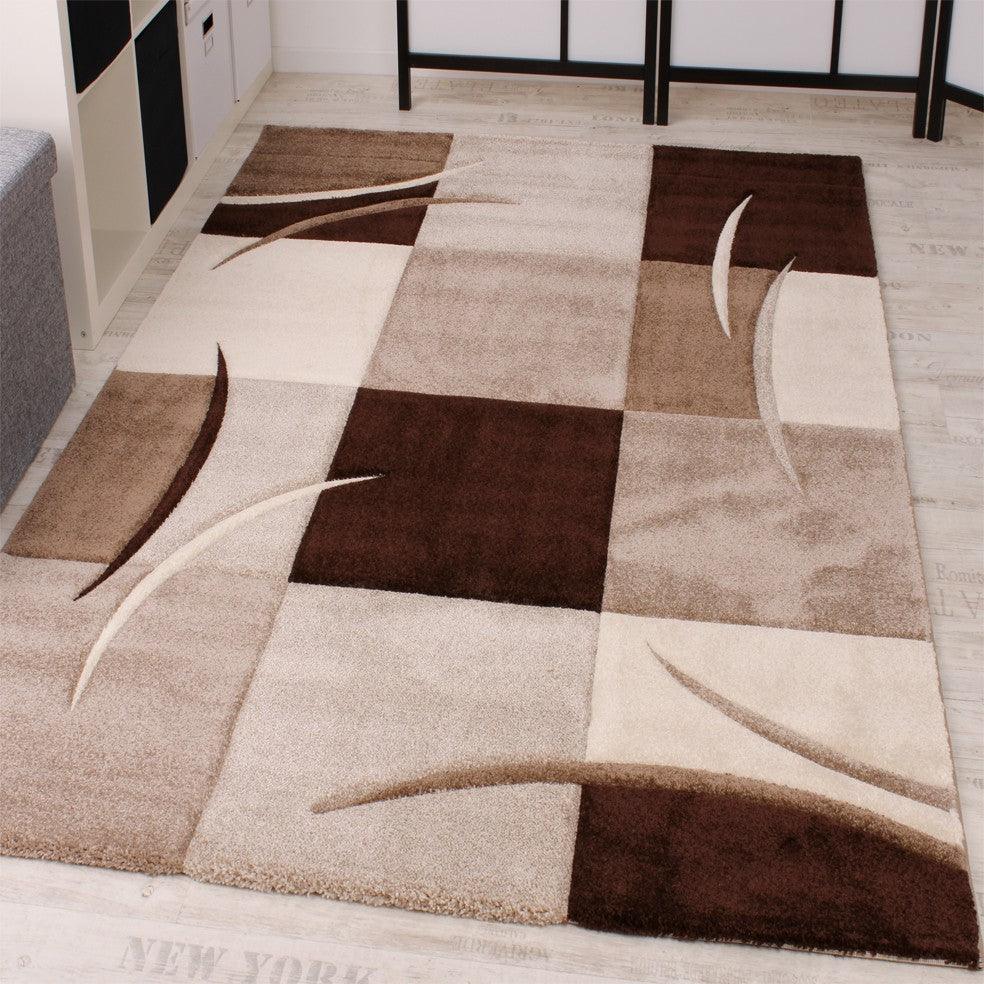 Area Rug Madeira Checkered with Contour Cut - Brown-3