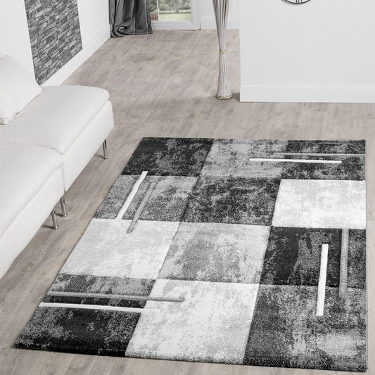 Area Rug Madeira Checkered with Contour Cut - Grey Black-0