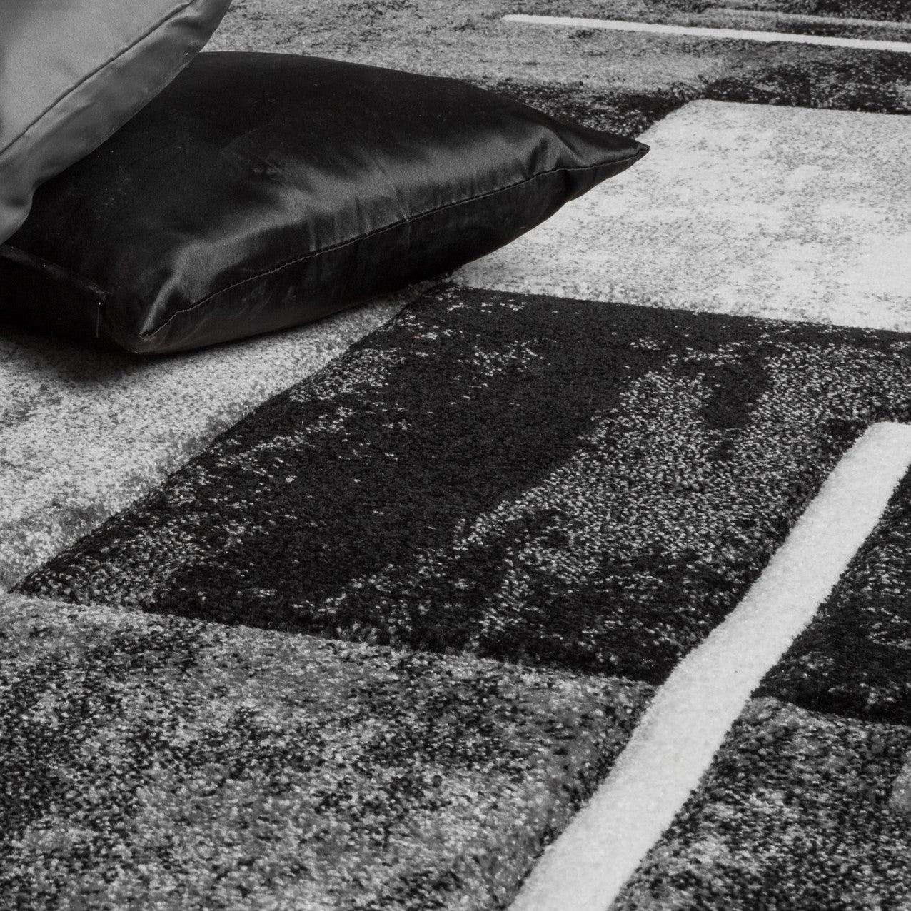 Area Rug Madeira Checkered with Contour Cut - Grey Black-1