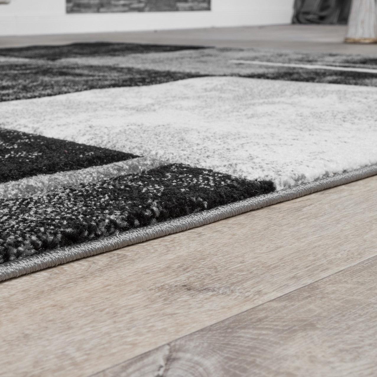 Area Rug Madeira Checkered with Contour Cut - Grey Black-2