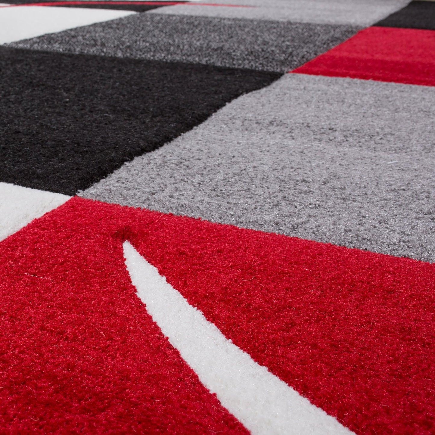 Area Rug Madeira Checkered with Contour Cut - Grey Red-2