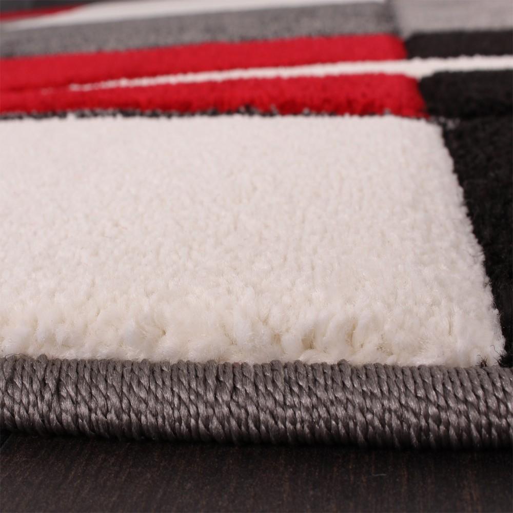 Area Rug Madeira Checkered with Contour Cut - Grey Red-3