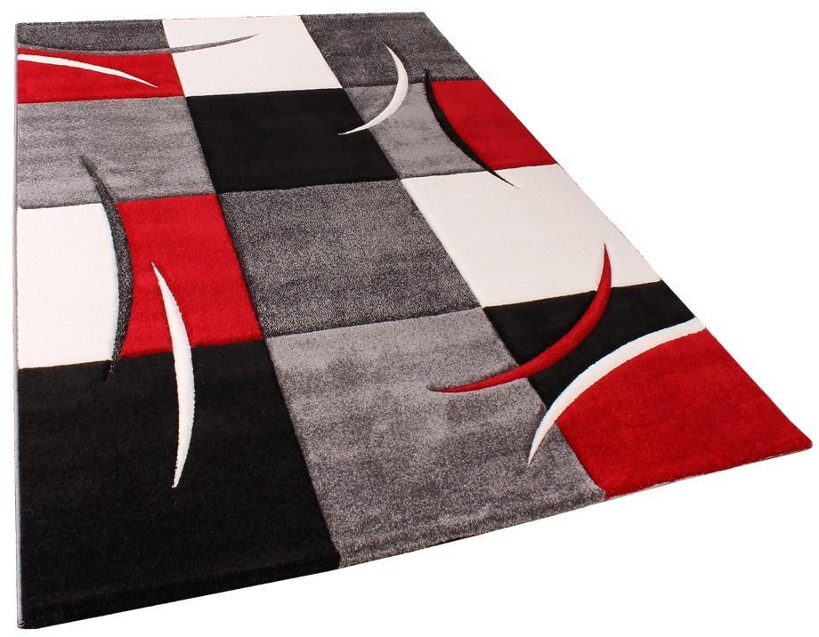 Area Rug Madeira Checkered with Contour Cut - Grey Red-4