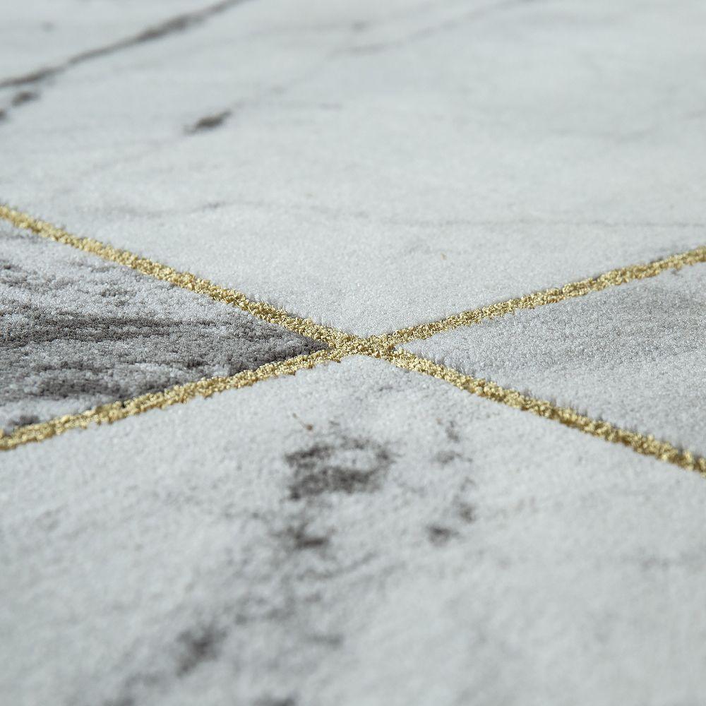 Area Rug Marble Pattern Checkered in Grey Gold Beige-2