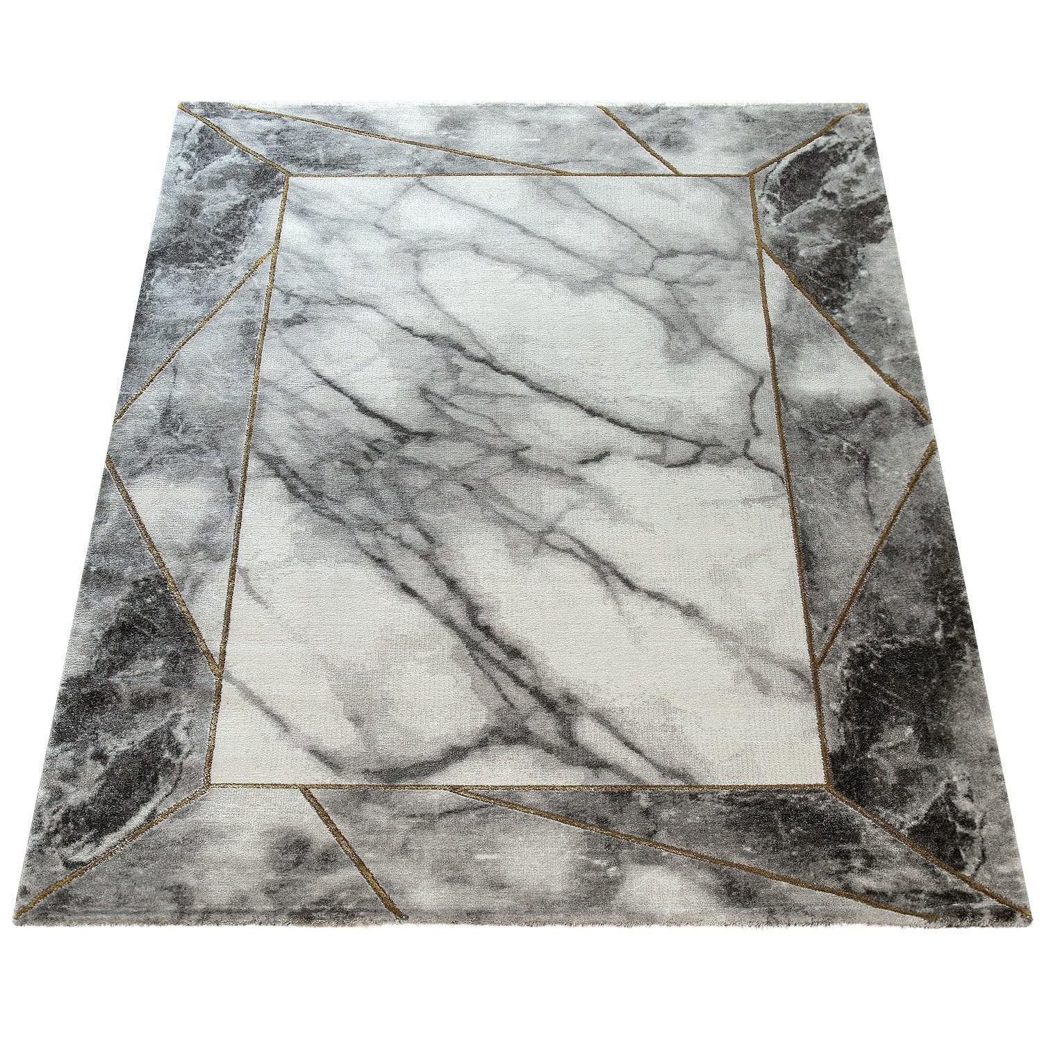 Area Rug Marble Pattern Hardwearing in Grey Gold Beige-3