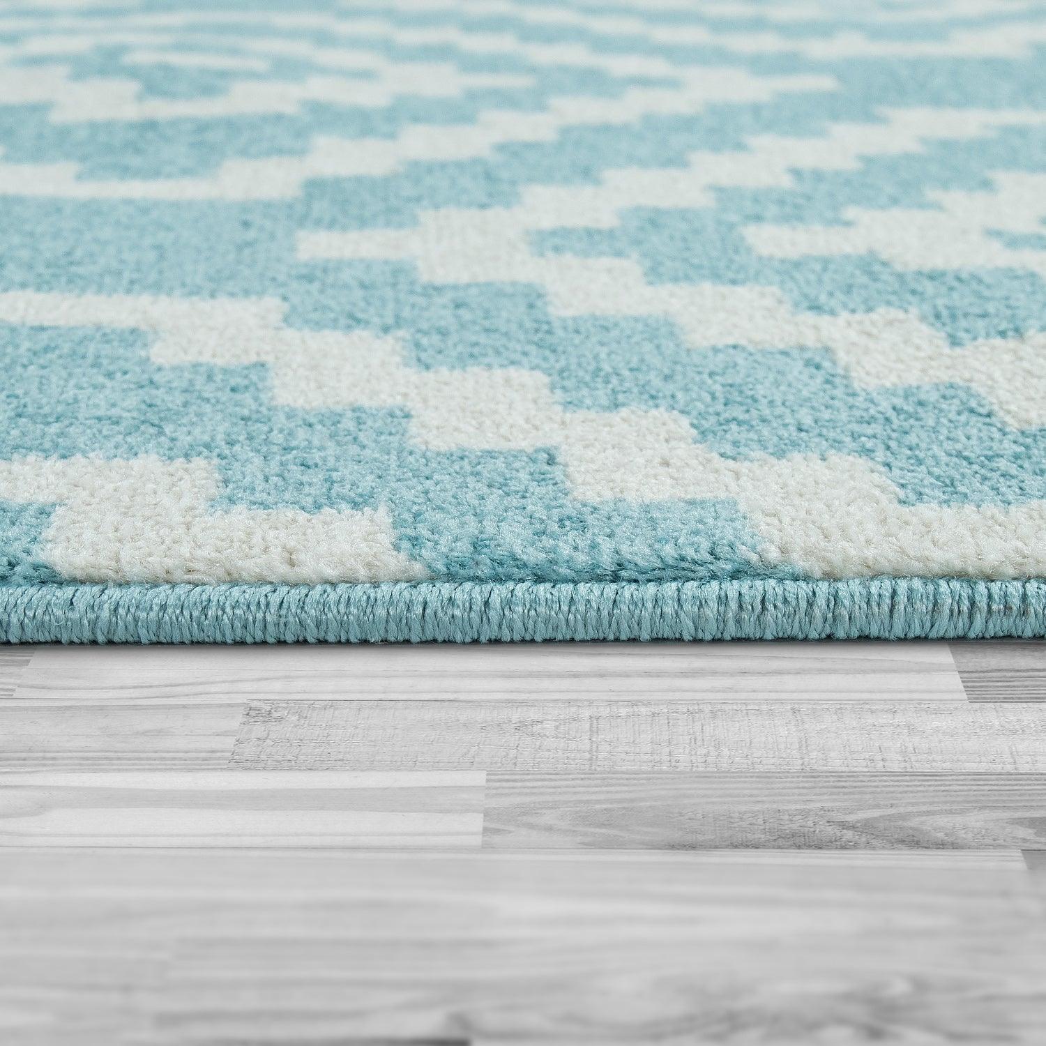 Area Rug Stella Moroccan Diamond Pattern - Pastel Blue White-3