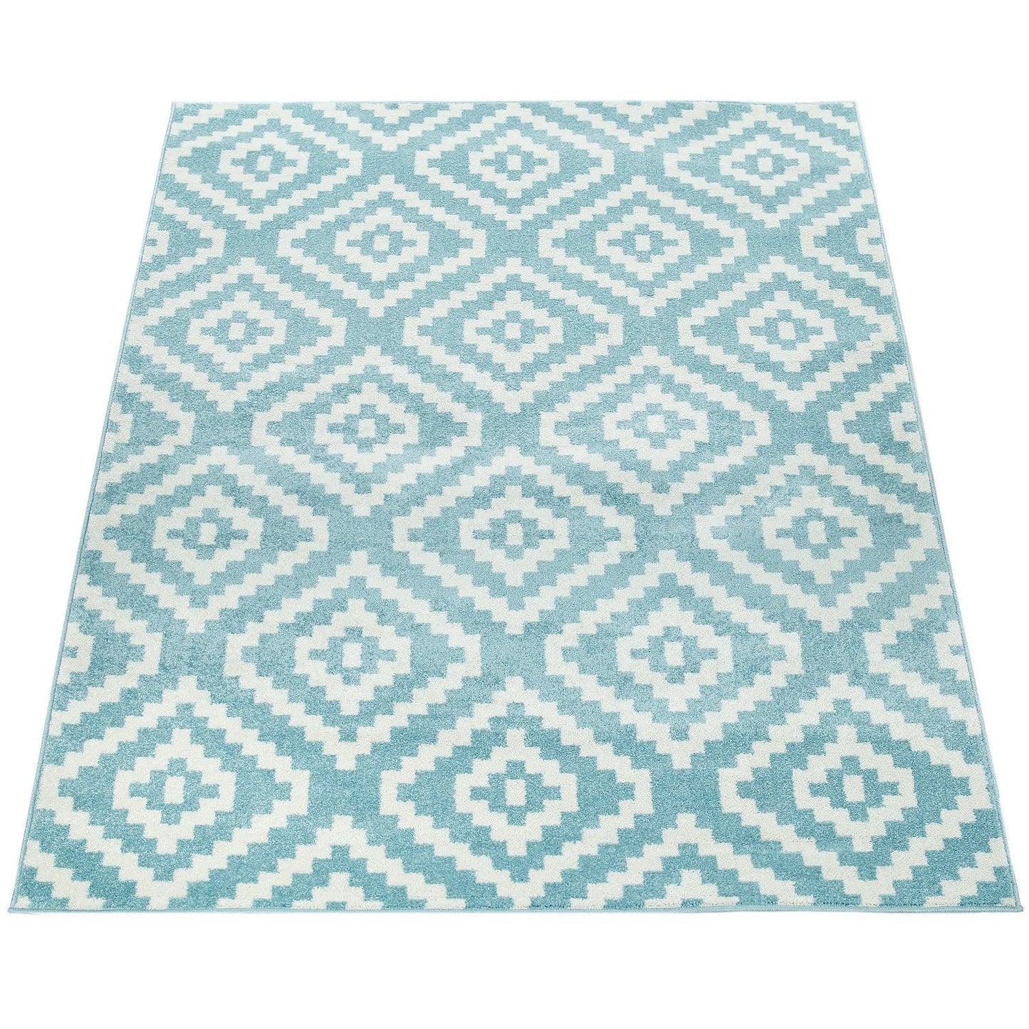 Area Rug Stella Moroccan Diamond Pattern - Pastel Blue White-4