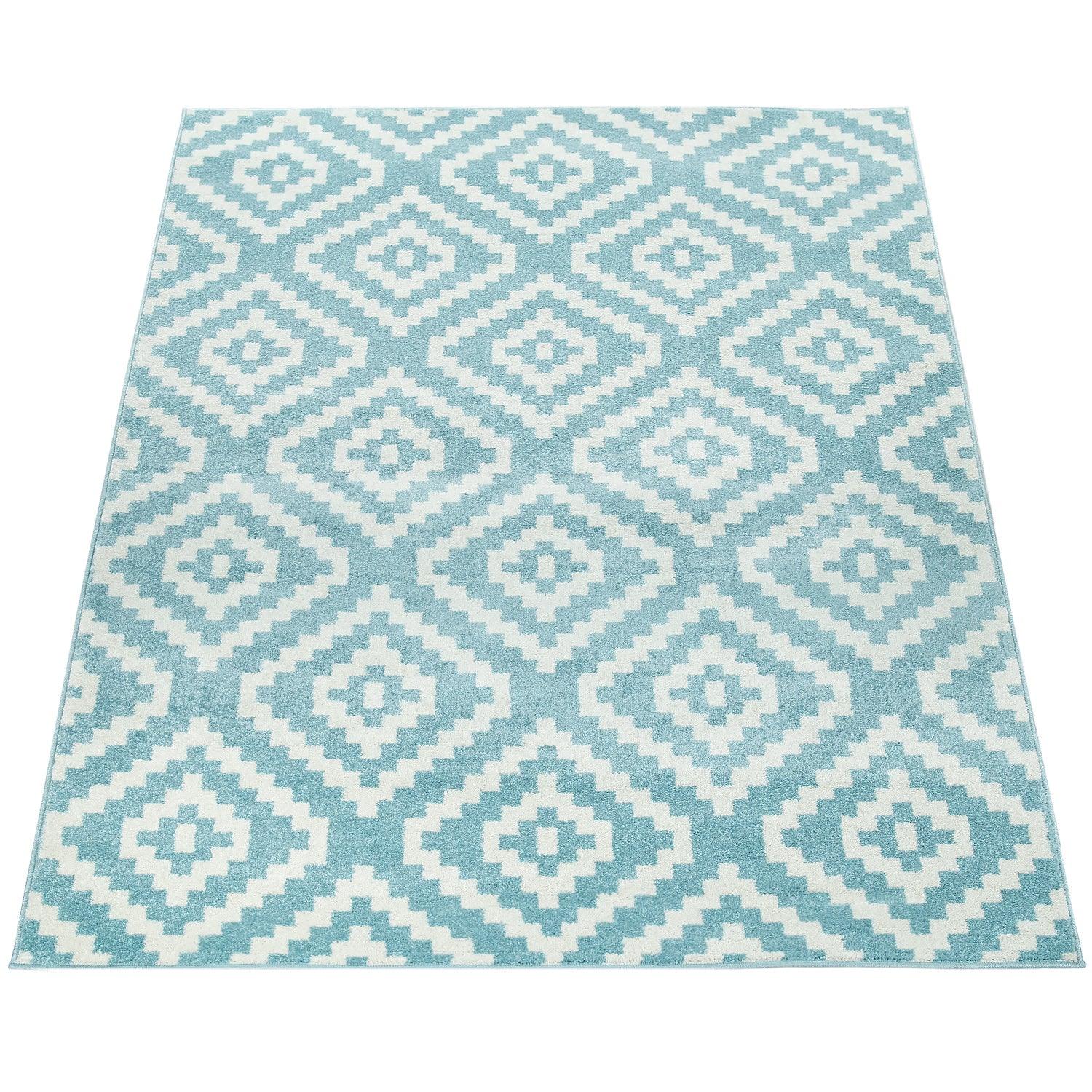 Area Rug Stella Moroccan Diamond Pattern - Pastel Blue White-4