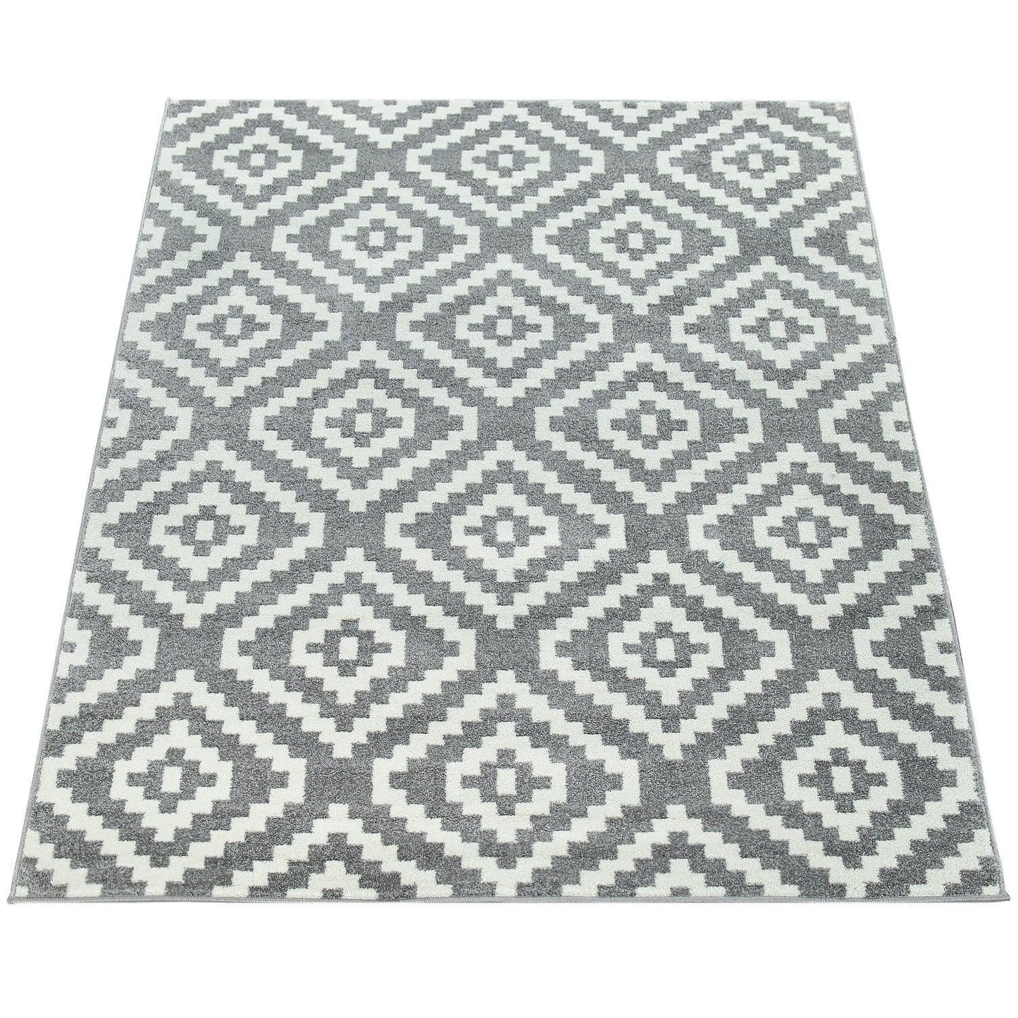 Area Rug Stella Moroccan Diamond Pattern - Pastel Grey White-4